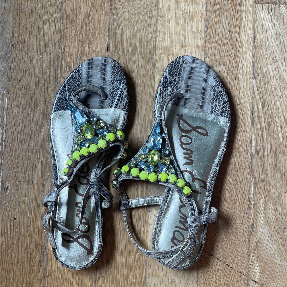 Sam Edelman Snake Print Sandals with Lime Embellishments